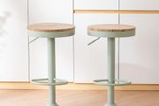 Bar Stools, Solid Wood Counter Height Barstools Set of 2, Vintage High Adjustable 360 Swivel Metal Bar Chairs, Breakfast Kitchen Stools, Mint Green
