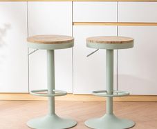 Bar Stools, Solid Wood Counter Height Barstools Set of 2, Vintage High Adjustable 360 Swivel Metal Bar Chairs, Breakfast Kitchen Stools, Mint Green