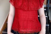 Brick Red Lace Off-Shoulder Top, stylish summer lace top, boho top