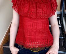 Brick Red Lace Off-Shoulder Top, stylish summer lace top, boho top