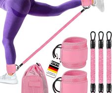 Resistance Bands Set with Cuffs, Ankle Exercise Bands for Leg Butt Training, Legs Resistance Bands with Ankle Strap for Workout, Fitness Equipment for Women & Men, Home Gym Equipment