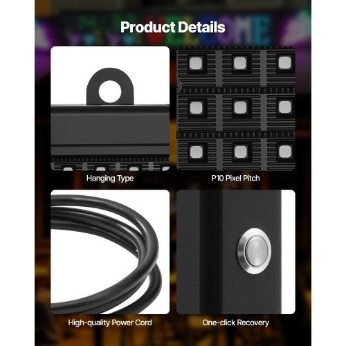 Programmable LED Sign, P10 Full Color Flexible Digital Scrolling Panel, DIY Custom Text Pattern GIF Display Board, Bluetooth APP Control Message Shop Sign for Store Business Advertising, 52x8 in