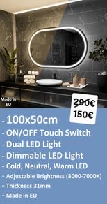 LED Bathroom Mirror 100x50cm Dual LED