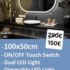 LED Bathroom Mirror Dual LED Bright Makeup Dimmable Touch Switch