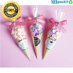 100 Clear Candy Cone Bags with Golden Twist Ties