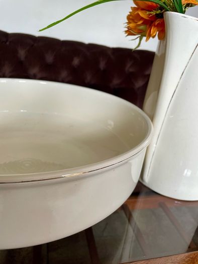 Large Sarreguemines France Ivory Washbasin and Jug Art Deco 1920s to 50s