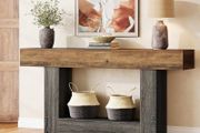 Console Table 63 Inch Long 2 Tier Entrance Table Sofa Table with Storage Farmhouse Wood Behind Coffee Table