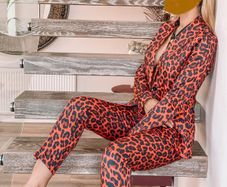 Red suit with pats