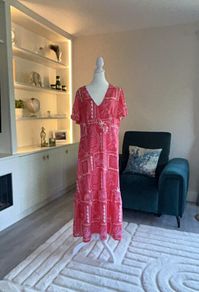 Ladies Pink & White Long Summer Dress from New Look