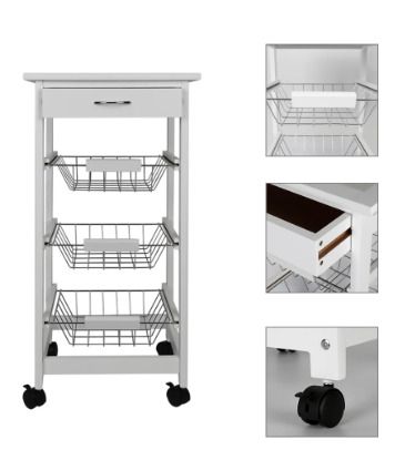 BRAND NEW Kitchen Trolley Cart Three-layer Dining Shelf Rack with Universal Wheel Basket Storage Drawers