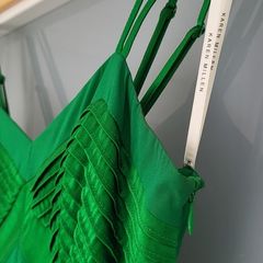 KAREN MILLEN Kelly green 100% Silk ruffle hem midi Sz 8UK - Rrp 209 (New)