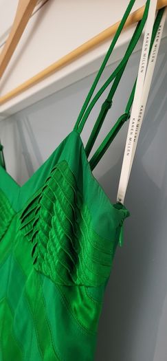 KAREN MILLEN Kelly green 100% Silk ruffle hem midi Sz 8UK - Rrp 209 (New)
