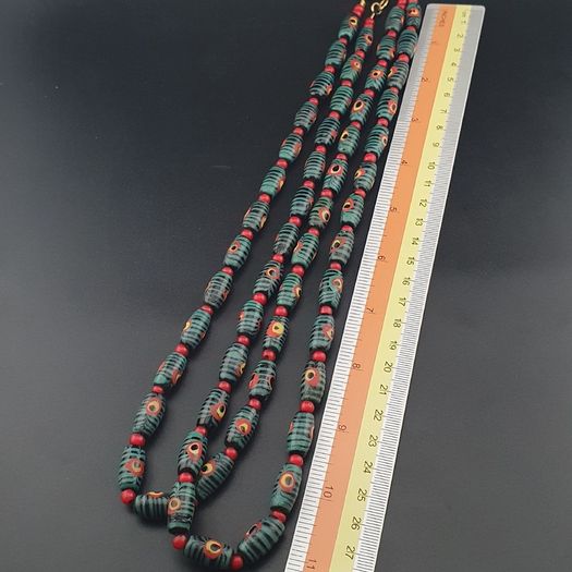 Antique Gabri Eyes Feather Desgin & Venetian Whiteheart Glass Beads Necklace