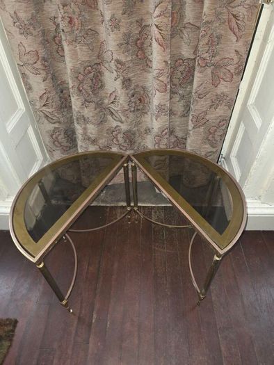 Maison Jansen Hollywood Regency Style Pair of Brass Demi-Lune Side Tables