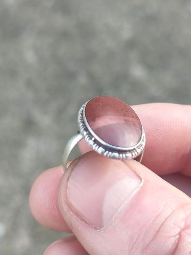Mid Century Large Oval Cabochon Agate Sterling Silver Ring