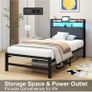 3ft Single Size Bed Frame with LED Lights Storage Upholstered Headboard and Charging Station Image 6