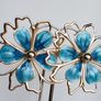 Gold & Teal Sakura Blossom Floral Statement Earrings Image 8