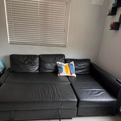 Leather corner sofa  bed with a storage