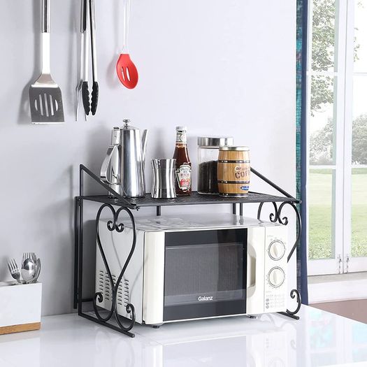 Stable metal microwave shelf, for kitchen organisation