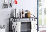 Stable metal microwave shelf, for kitchen organisation