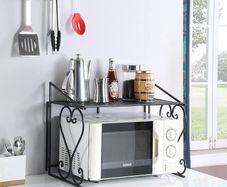 Stable metal microwave shelf, for kitchen organisation