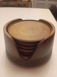 mid century teak coasters
