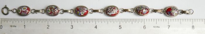 Vintage Glass Millefiori Red Italian Link Bracelet length 8"