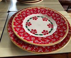 Nicholas Mosse Red lawn first quality set of two new plates , an everyday plate / lunch plate and a dessert plate . Selling as a set