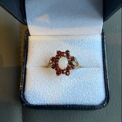 9ct Gold opal and garnet dress ring