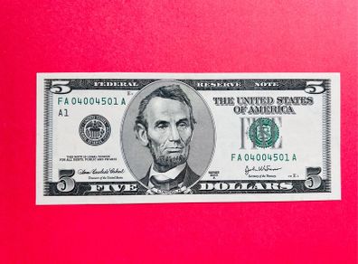 Usa  5  Dollars   2003 . Letter  (  A1  )  Boston ( Uncirculated )