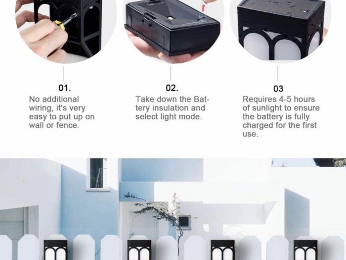 6 Pack Outdoor Wall Solar Lights,Fence Solar Lights Outdoor,Solar Wall Lights Outdoor Garden Waterproof, Decorative Garden Lights