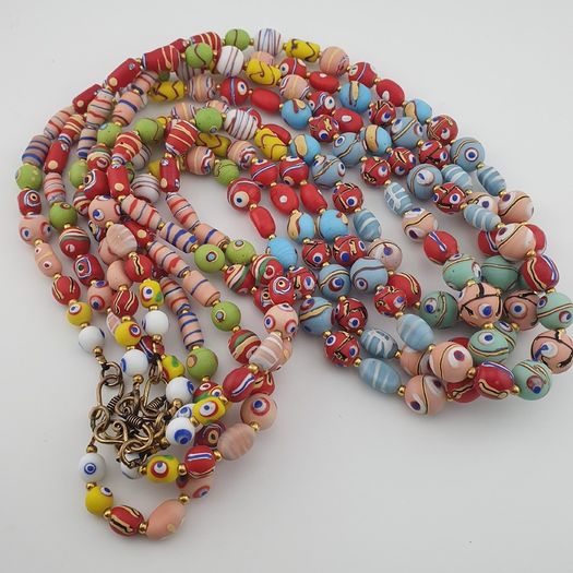 Antique Mix Venetian Style MultiColor Eyes Glass Beads Necklace