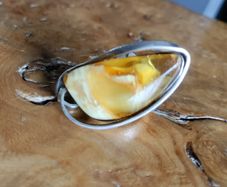 Natural Beautiful Large Amber Ring Sterling Silver adjustable.