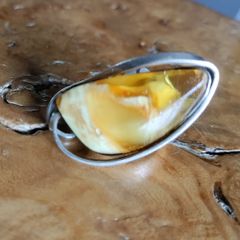 Natural Beautiful Large Amber Ring Sterling Silver adjustable.