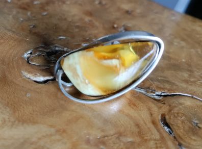 Natural Beautiful Large Amber Ring Sterling Silver adjustable.