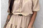 Spanish dress with ruffles, beige