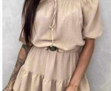 Spanish dress with ruffles, beige