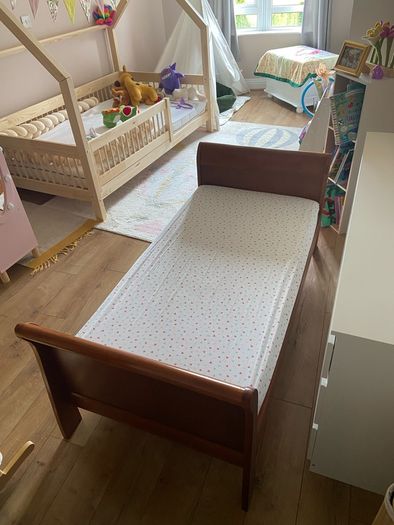 Solid Wood Sleigh Toddler Bed & Mattress 140x70