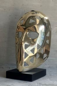 Mask Sculpture On Stand - Polished Bronze