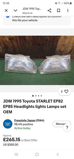 JDM 1995 Toyota STARLET EP82 EP85 Headlights lights Lamps set OEM