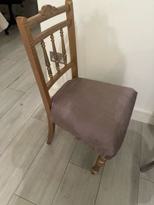 Antique chair wood painted gold with taupe silk type cover