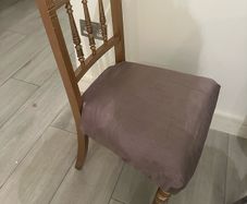 Antique chair wood painted gold with taupe silk type cover