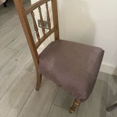 Antique chair wood painted gold with taupe silk type cover
