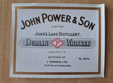 John Power & son Dublin whiskey label
