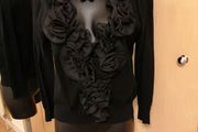 Women's Cardigan Black Organza Floral Trim