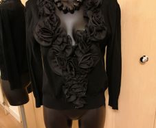 Women's Cardigan Black Organza Floral Trim