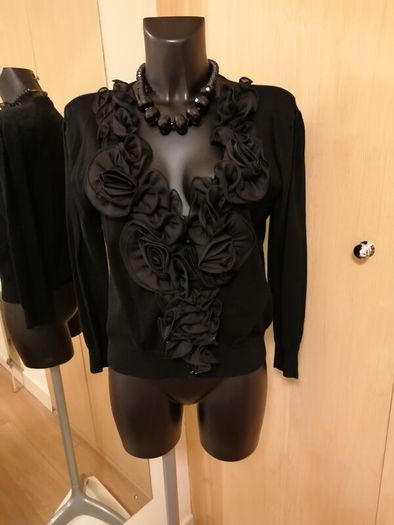 Women's Cardigan Black Organza Floral Trim