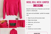 United Colors of Benetton 100% Wool Roll Neck Jumper - Size M