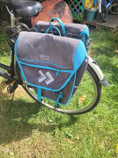 ladies bike with carrier bags and lock