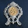 Vintage Embossed silvered Metal Brooch Plaque Stand Golden Medallion Art religious Circa1950s 3" Image 5